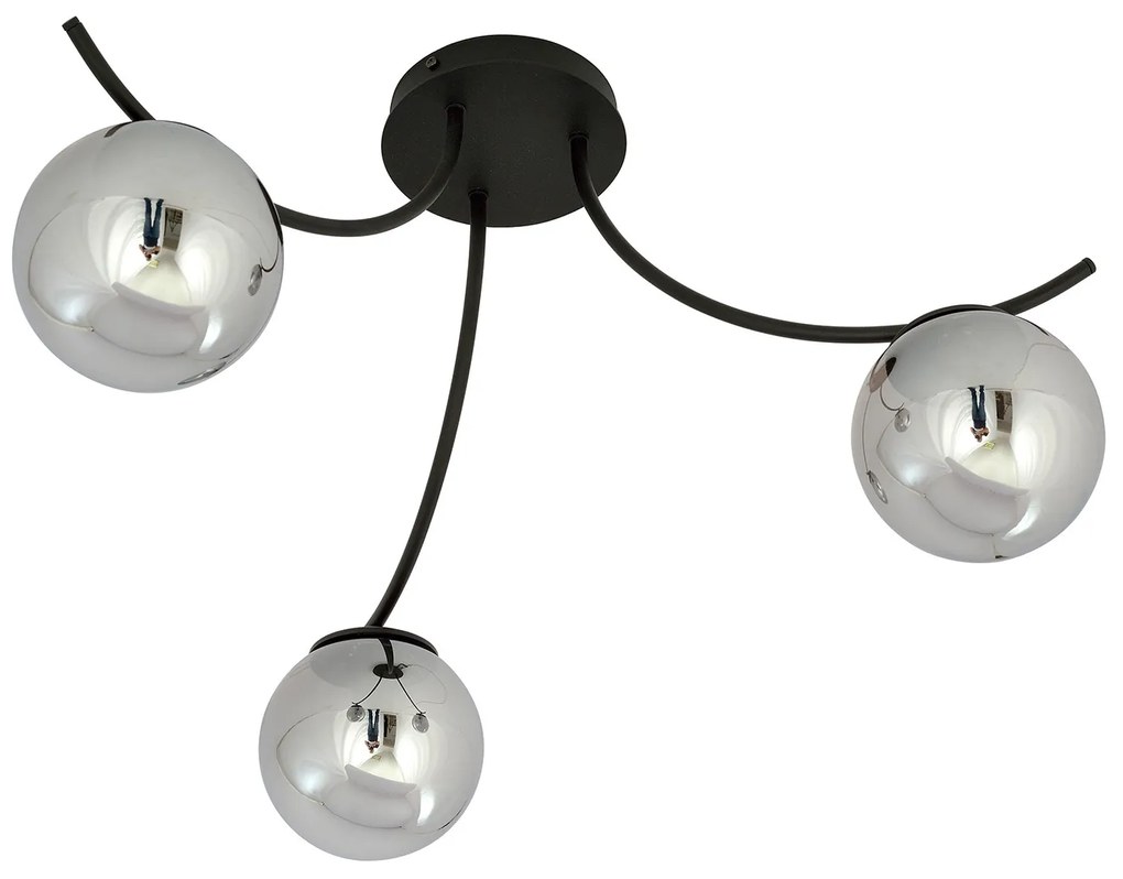 Plafoniera Moderna 3 Luci Coeo In Acciaio Nero E Diffusori In Vetro Fumè