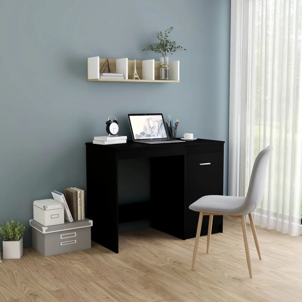 Scrivania Nera 100x50x76 Cm İn Legno Multistrato /