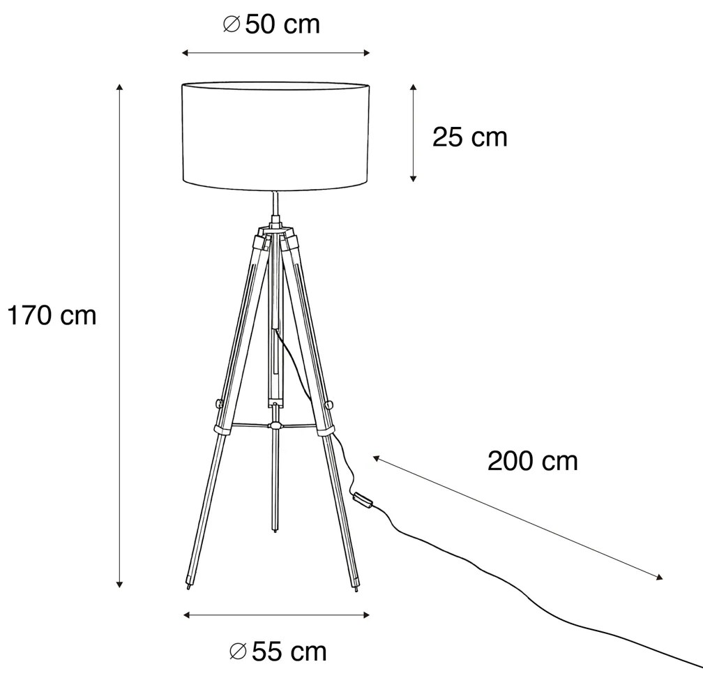 Lampada da terra a treppiede in ottone con paralume in velluto bronzo 50 cm - Cortin