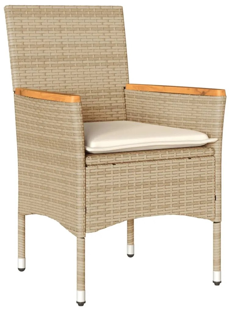 Set pranzo da giardino 7 pz con cuscini beige polyrattan acacia