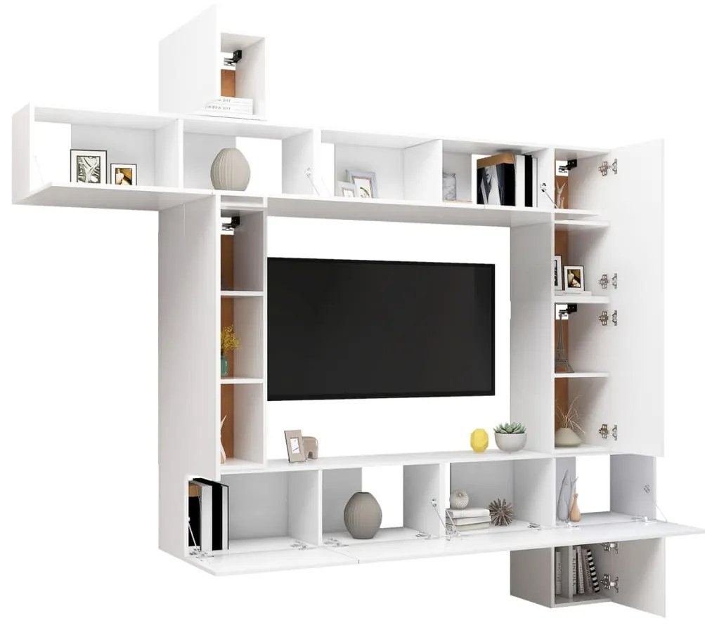 Set mobili porta tv 9 pz bianco in legno multistrato