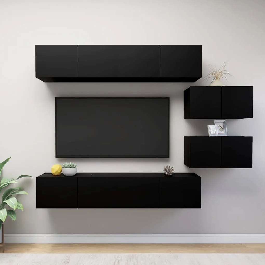 Set di mobili porta tv 6 pz nero in legno multistrato