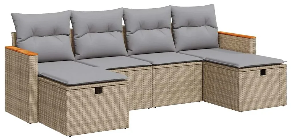 Set divano da giardino 6 pz con cuscini beige in polyrattan