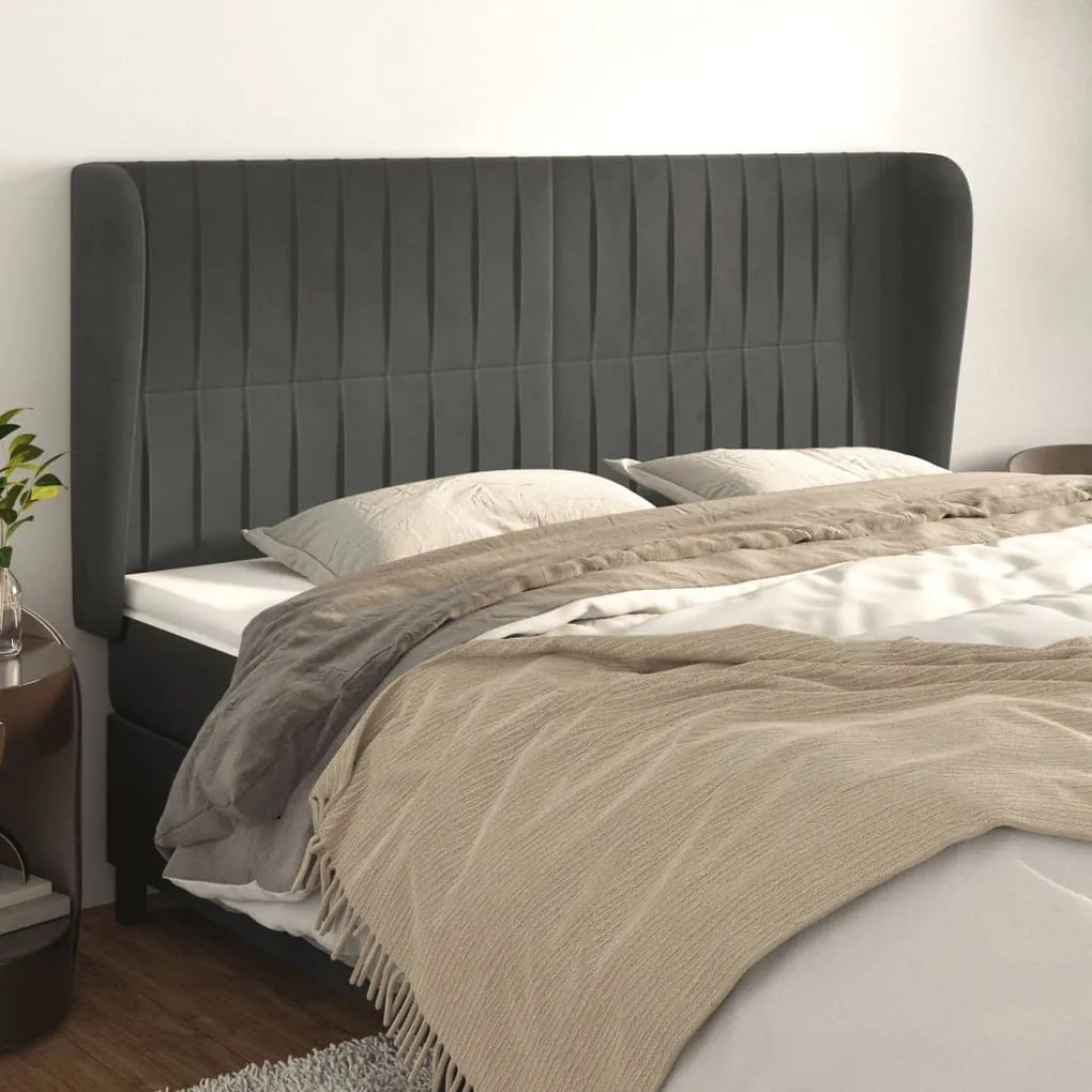 Testiera Ad Orecchio Grigioscuro 203x23x118/128cm İn Velluto /