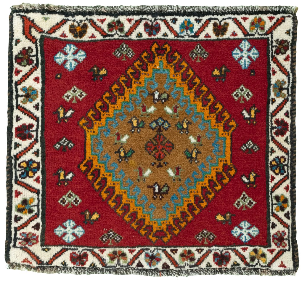 Shiraz Tappeto 60x50 Rosso (Iran) Annodato A Mano