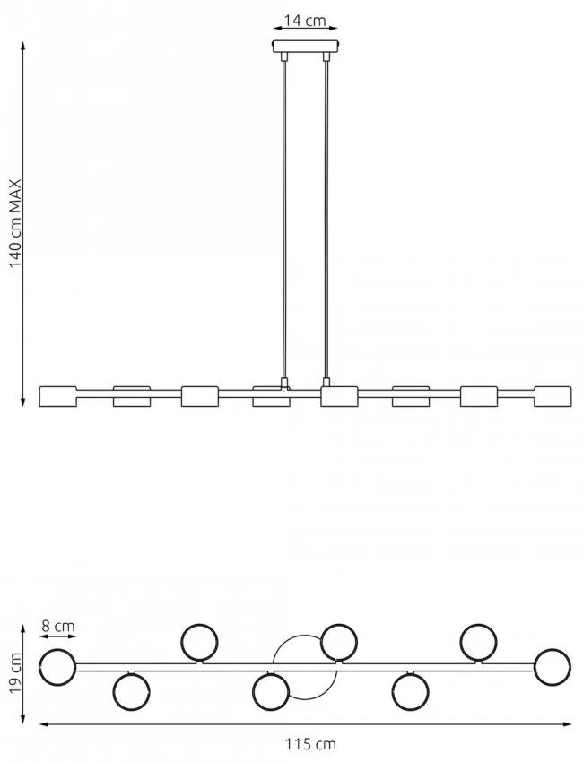Lampadario a sospensione MEGARA 8 Nero 8xGX53 Colore del corpo Nero