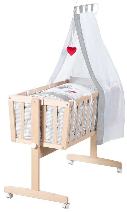 Culla di colore naturale in faggio massiccio con ruote e baldacchino 40x90 cm Adam and Owl – Roba