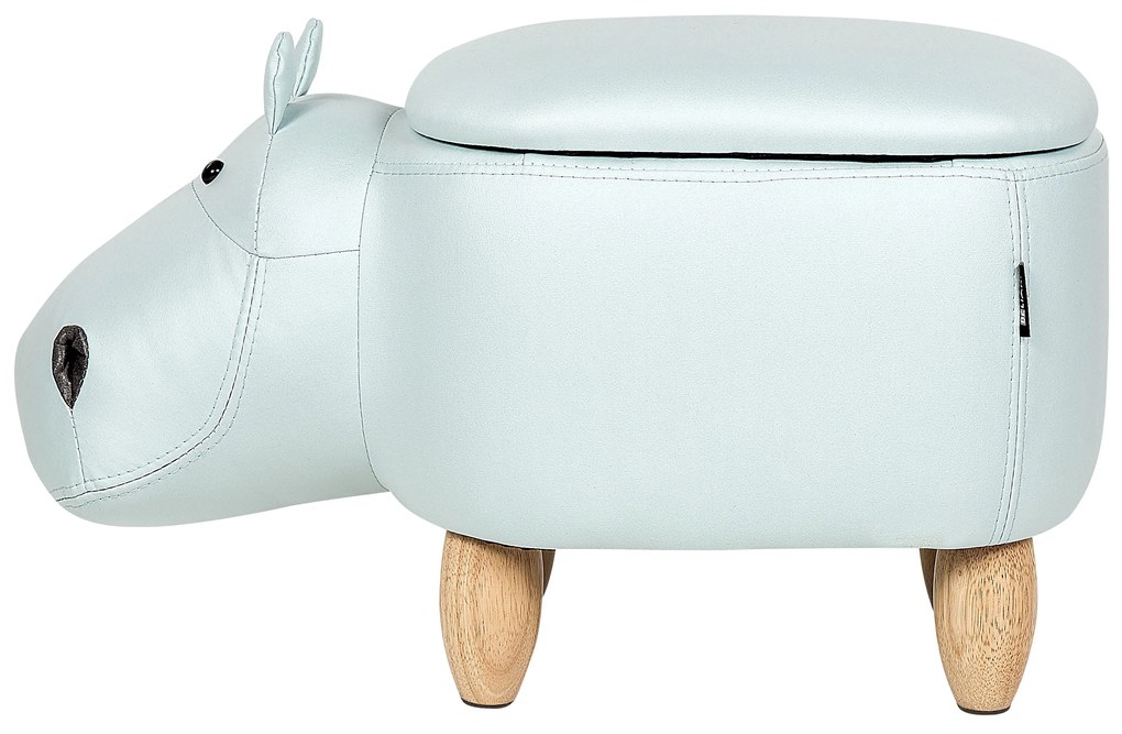 Pouf animaletto velluto azzurro e legno chiaro HIPPO Beliani