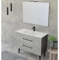 Composizione bagno sospesa Smack a 2 cassetti 100x62 con lavabo, specchio con lampada LED cement wood e cemento