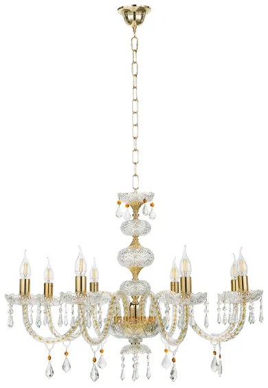Lampadario sospeso DALLAS D87 cm in cristallo con finiture oro da 8 luci