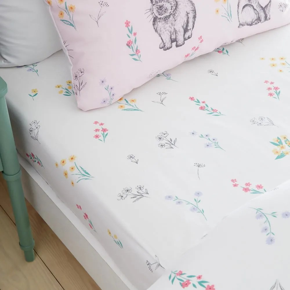 Lenzuolo con angoli per bambini bianco per letto singolo 90x190 cm Bunny Tails Ditsy Flowers – Catherine Lansfield