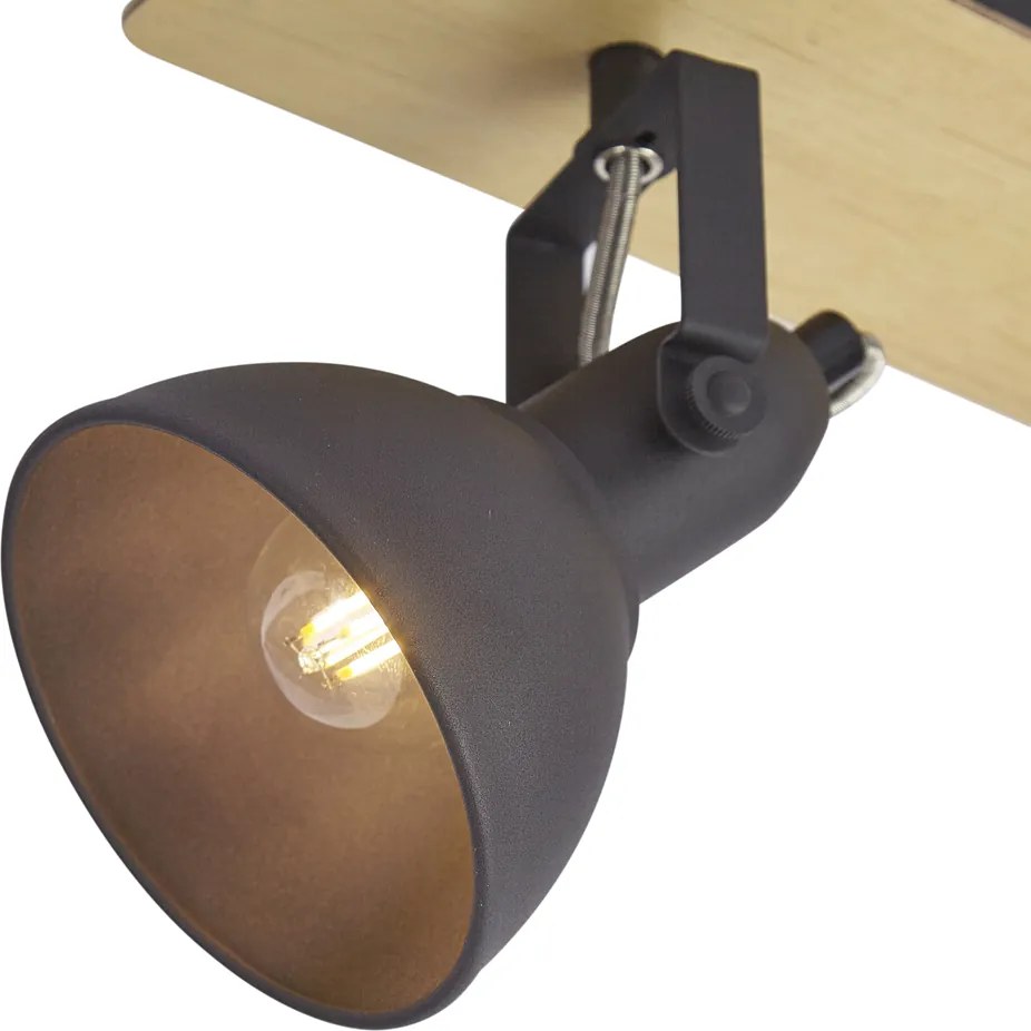 Faretto da soffitto nero con legno 2 luci ruotabile e inclinabile - Jakub