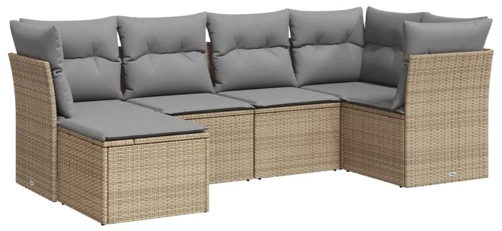 Set Divano da Giardino 6 pz con Cuscini Beige in Polyrattan