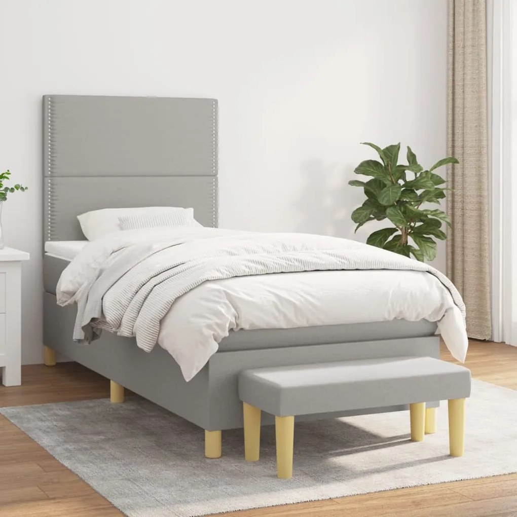 Giroletto A Molle Con Materasso Grigio Chiaro100x200 Cm Tessuto /