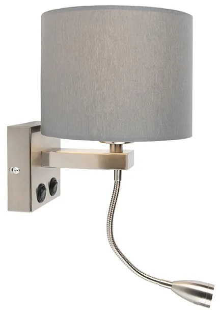 Lampada da parete intelligente in acciaio con paralume grigio incl. Wifi A60 - Brescia