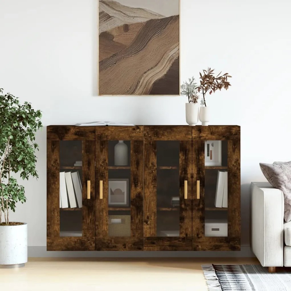 Armadietti A Parete 2 Pz Rovere Fumo İn Legno Multistrato /