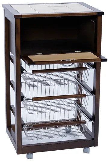 Carrello in legno portapane con cesti portafrutta LANDHELL Noce
