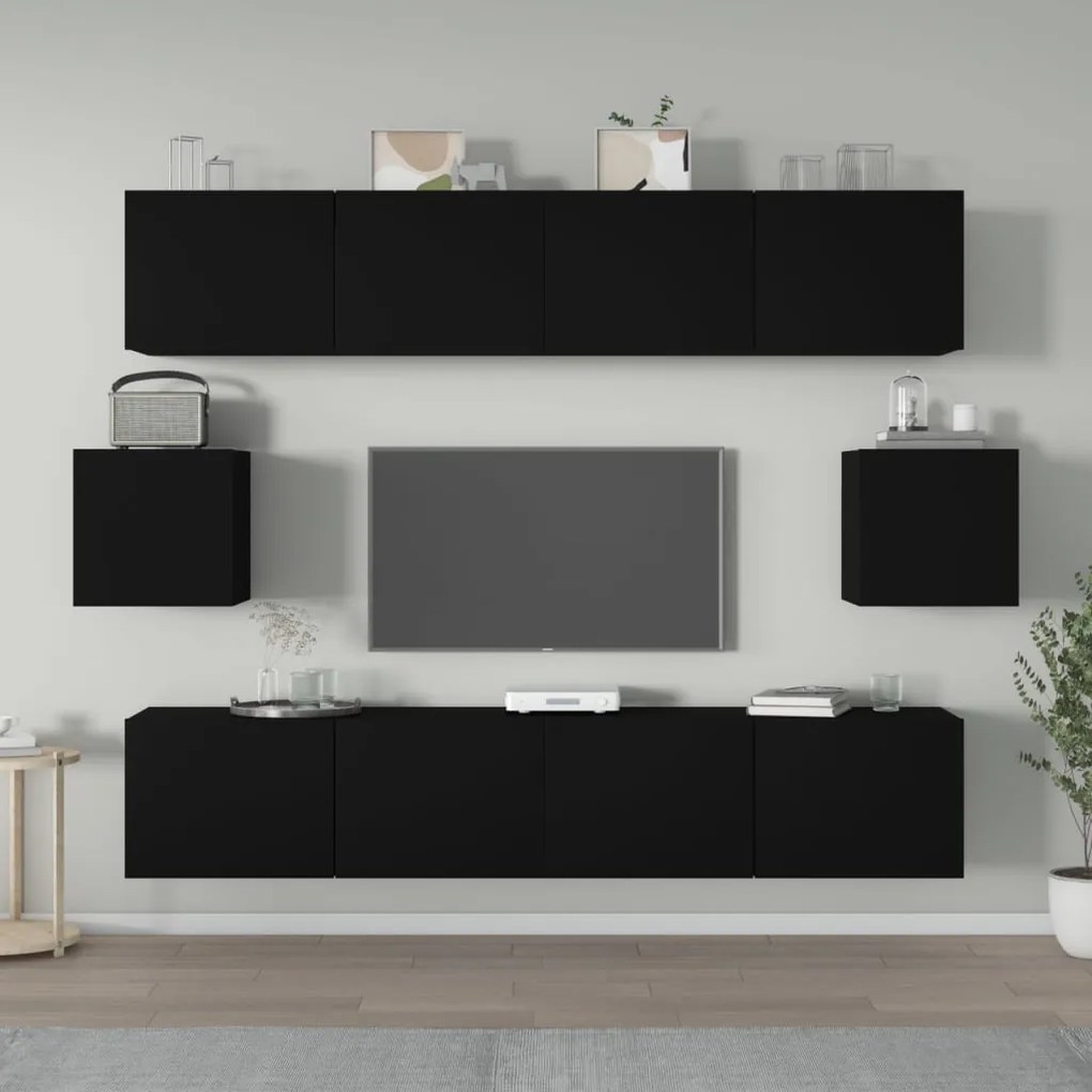 Set Mobili Porta Tv 6 Pz Nero İn Legno Multistrato /