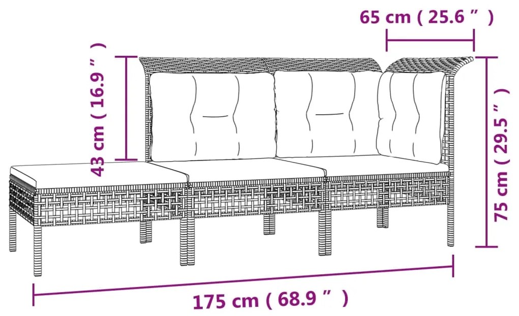 Set Divani da Giardino 7 pz con Cuscini in Polyrattan Grigio