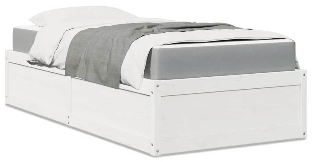Letto Con Materasso Bianco 90x190 Cm İn Legno Massello Di Pino /