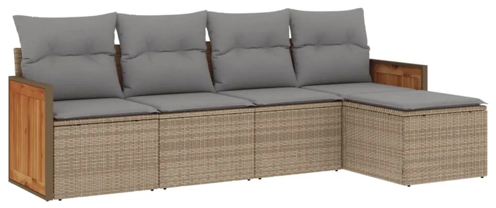 Set Divano da Giardino 5 pz con Cuscini Beige in Polyrattan