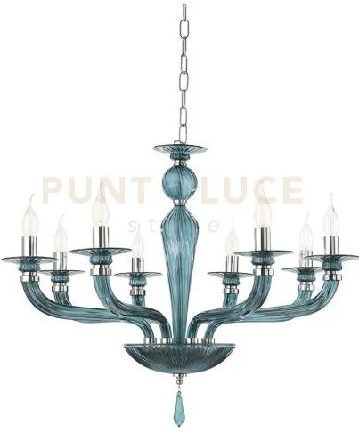 Lampadario villa vetro e metallo 8 luci ottanio e cromo attacco e14...