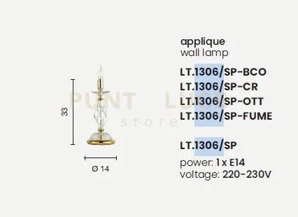 Lumetto 1306 1 luce fume' e cromo attacco e14 h.33cm