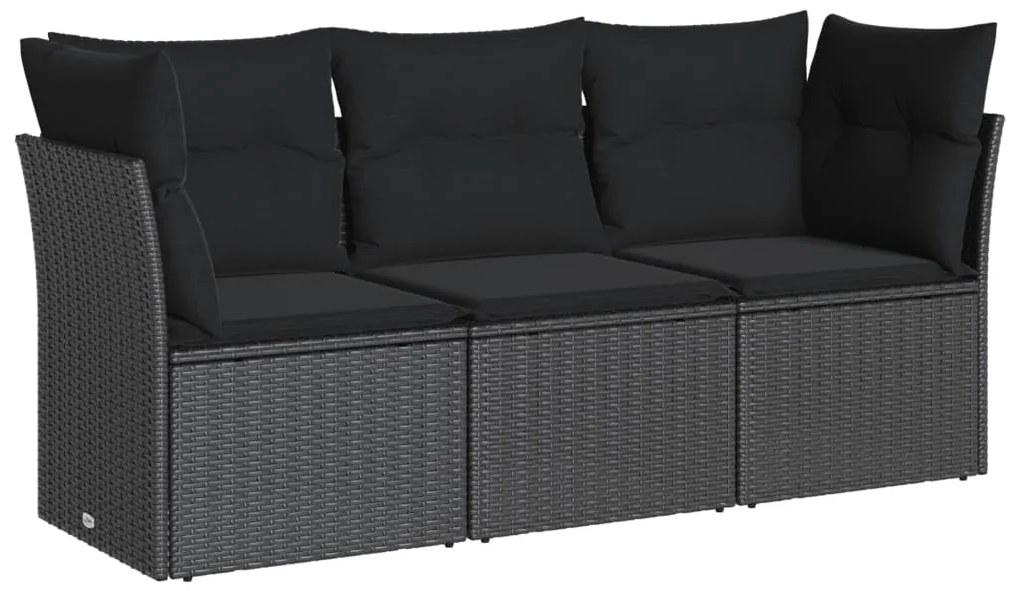 Set divani da giardino 3 pz con cuscini in polyrattan nero