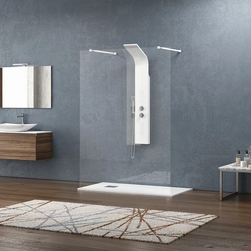 Kamalu - Parete doccia walkin 120cm staffe bianche vetro trasparente KW3000B
