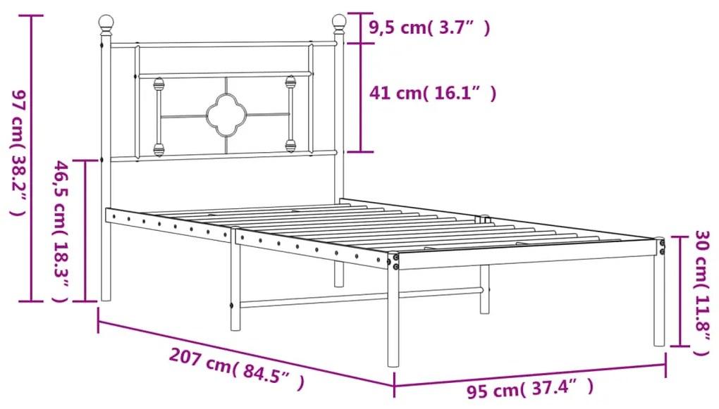 Giroletto con Testiera Metallo Bianco 90x200 cm