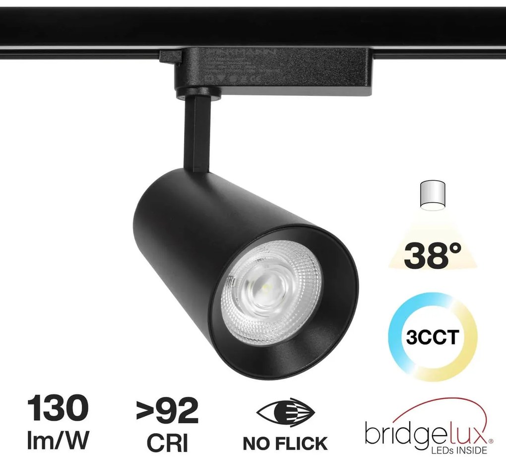 Faro LED 40W Monofase Nero CRI92 CCT Bianco Variabile 38° Bridgelux LED Colore Bianco Variabile CCT