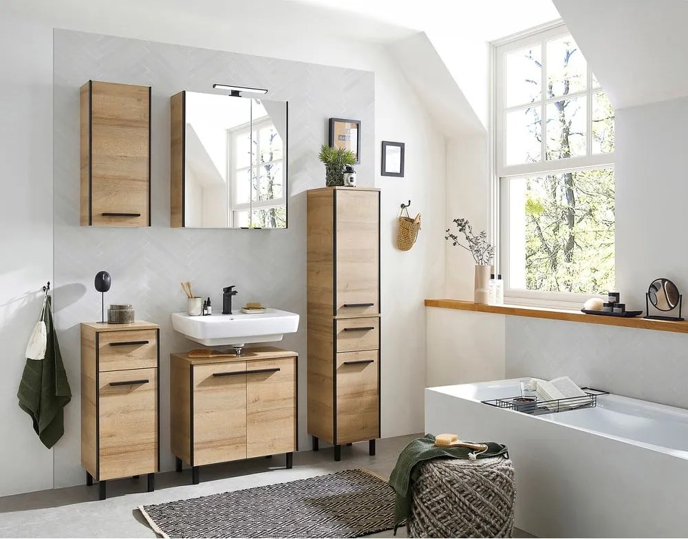 Mobile da lavabo di colore naturale con effetto rovere da appendere 53x60 cm Quickset 395 – Pelipal