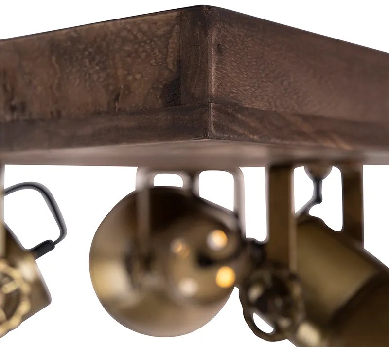 Plafoniera in bronzo con legno 3 luci - Mangoes