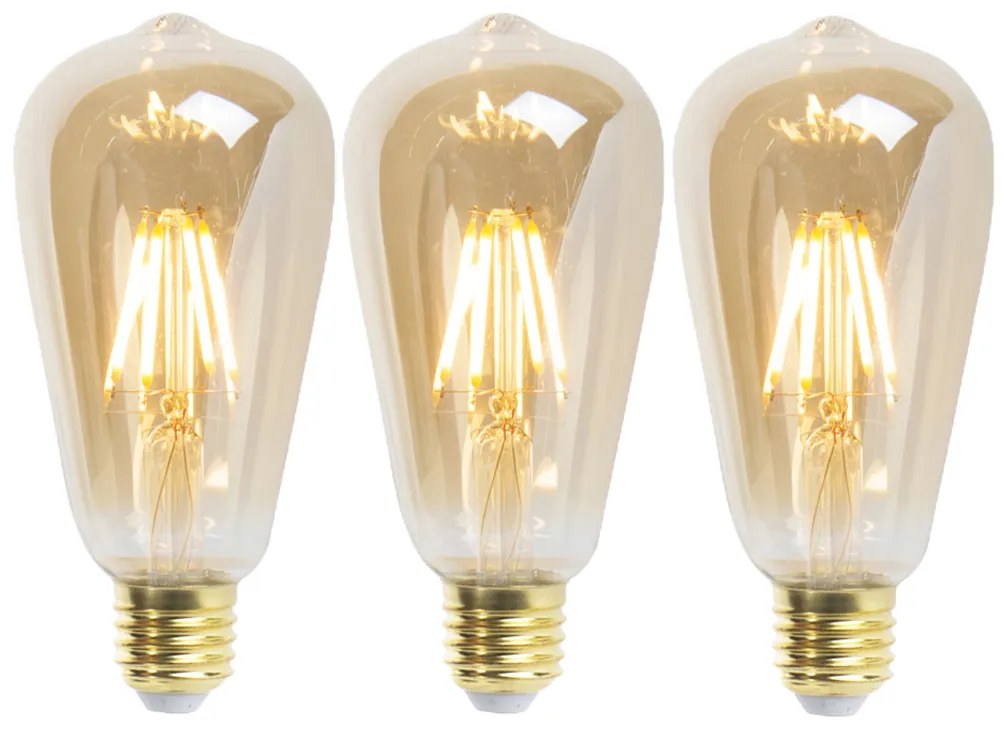 Set di 3 lampade LED E27 dimmerabili ST64 goldline 5W 380 lm 2200K