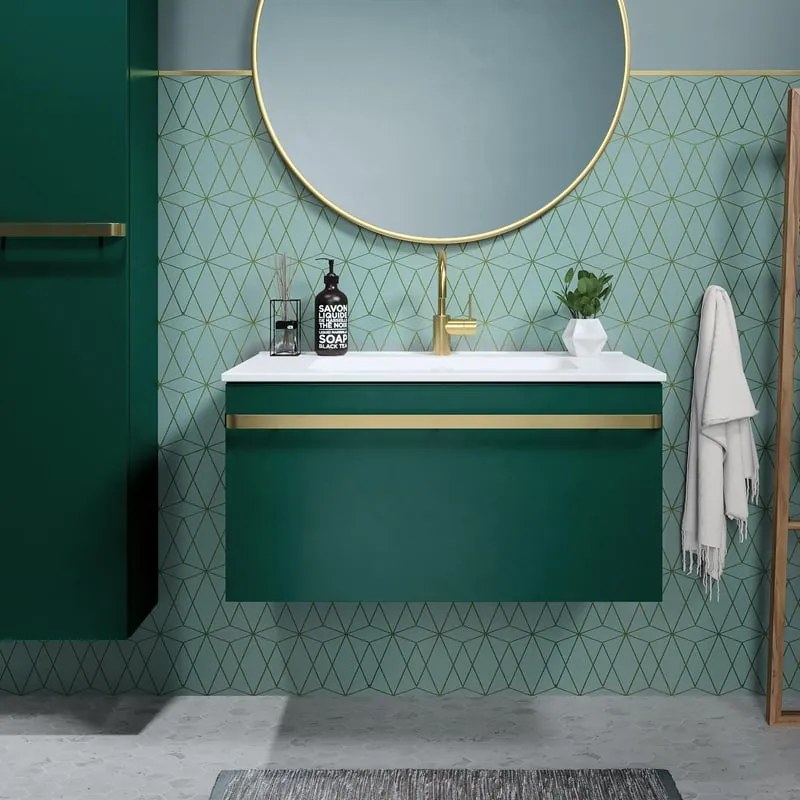 Mobile bagno sospeso con lavabo L 80 x H 40 x P 45.5 cm verde e oro per vasca centrale Loa