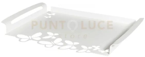 Vassoio grande con farfalle butterfly bianco in ferro 46x30cm