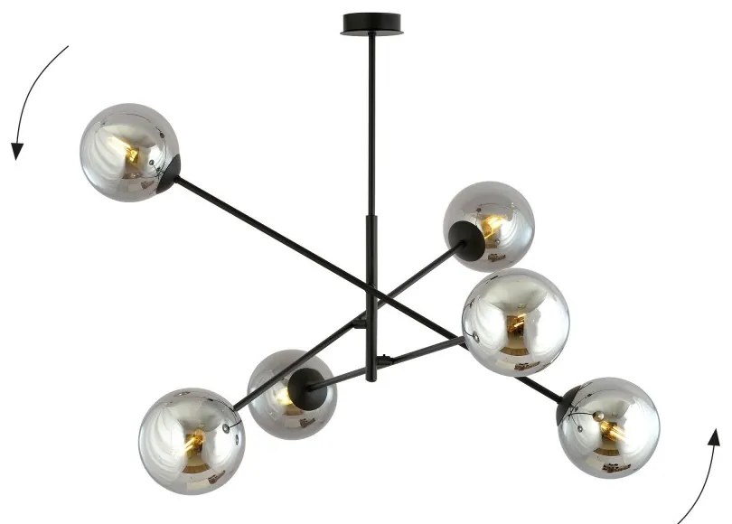 Lampadario da Soffitto in Acciaio e Vetro LINEAR 6 Nero 6xE14 Colore delle Sfere Grafite
