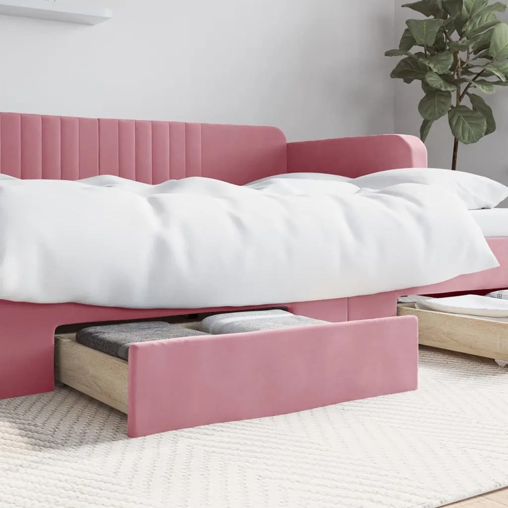 Cassetti Da Letto 2pz Rosa İn Legno Multistrato E Velluto /