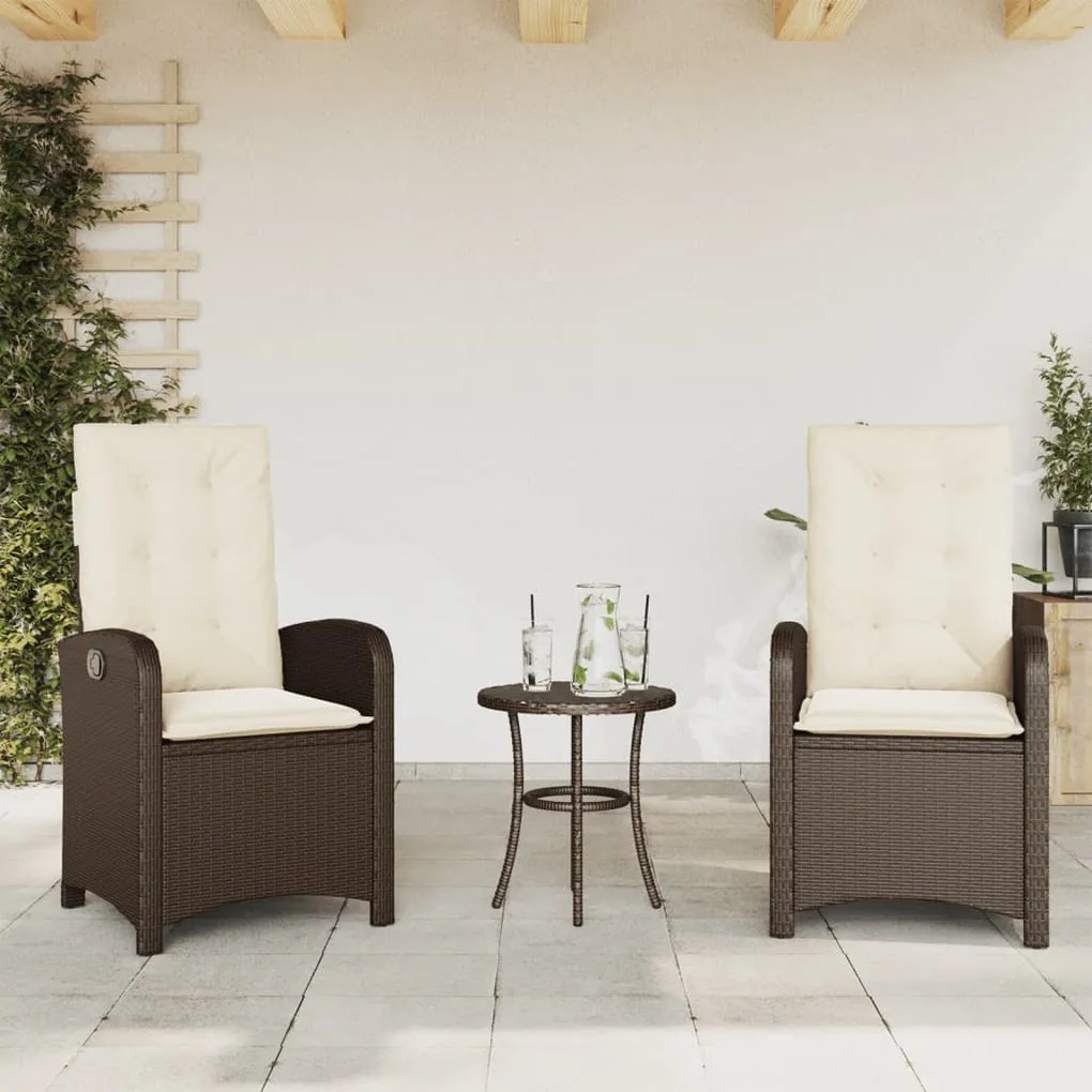 Sedie reclinabili giardino 2pz con cuscini marrone polyrattan