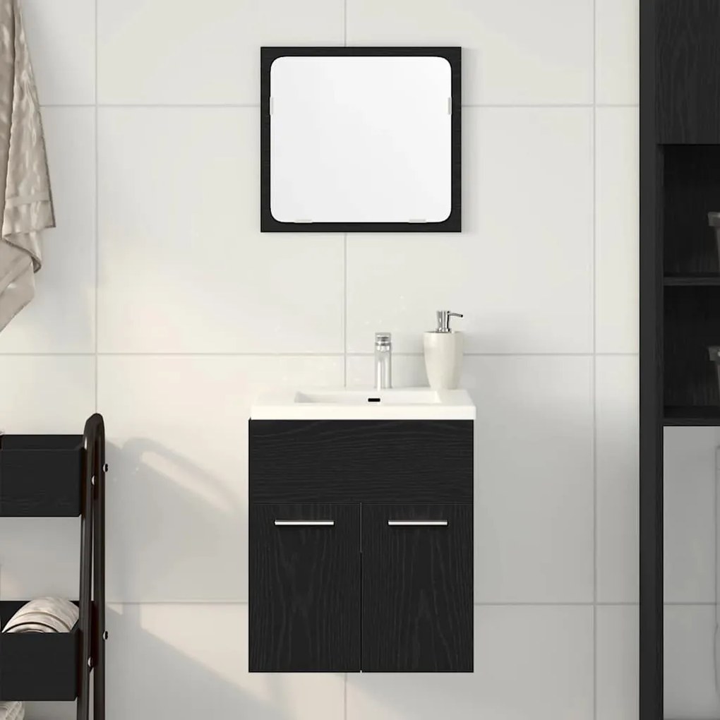 Set Mobili Da Bagno 2 Pz Rovere Nero İn Legno Multistrato /