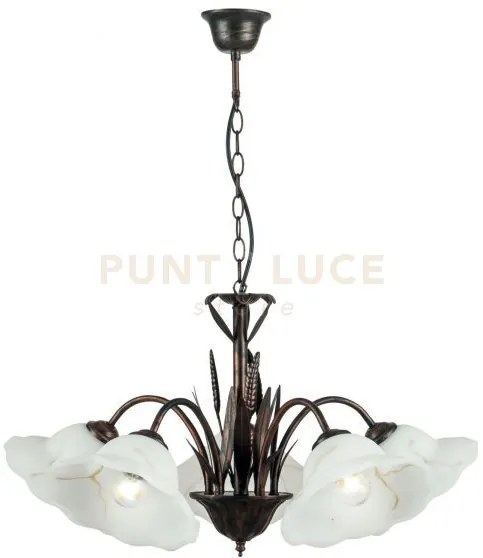 Lampadario byron ruggine 5 luci attacco e27 64x100cm in metallo dec...