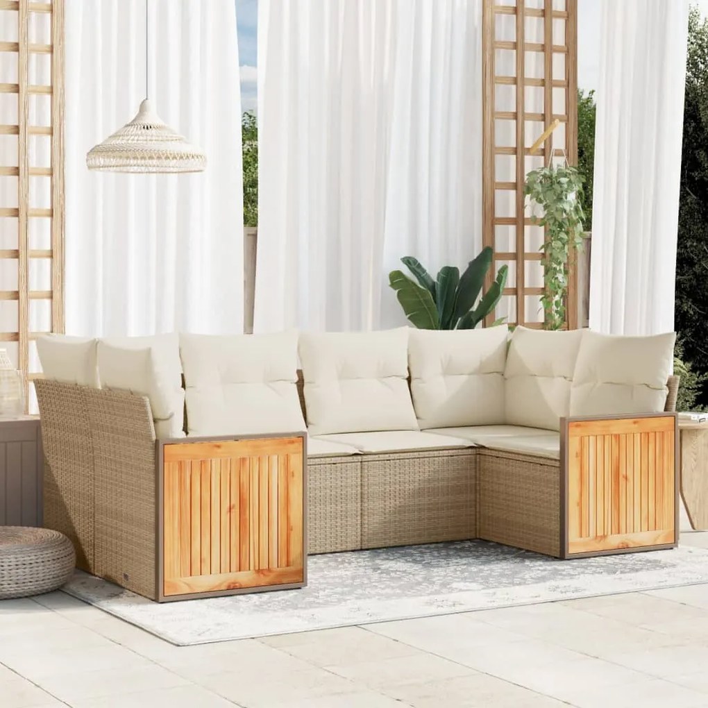 Set divano da giardino 6 pz con cuscini beige in polyrattan