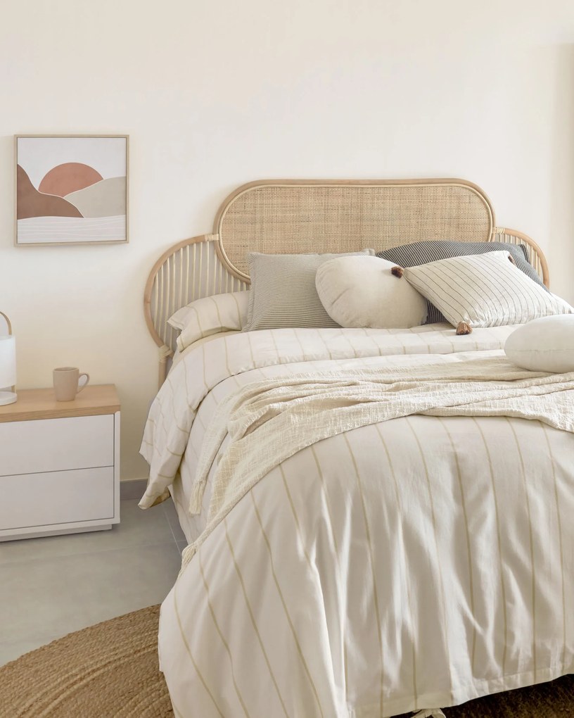 Kave Home - Fodera cuscino Sagira 100% cotone beige a righe e nappine marroni 45 x 45 cm