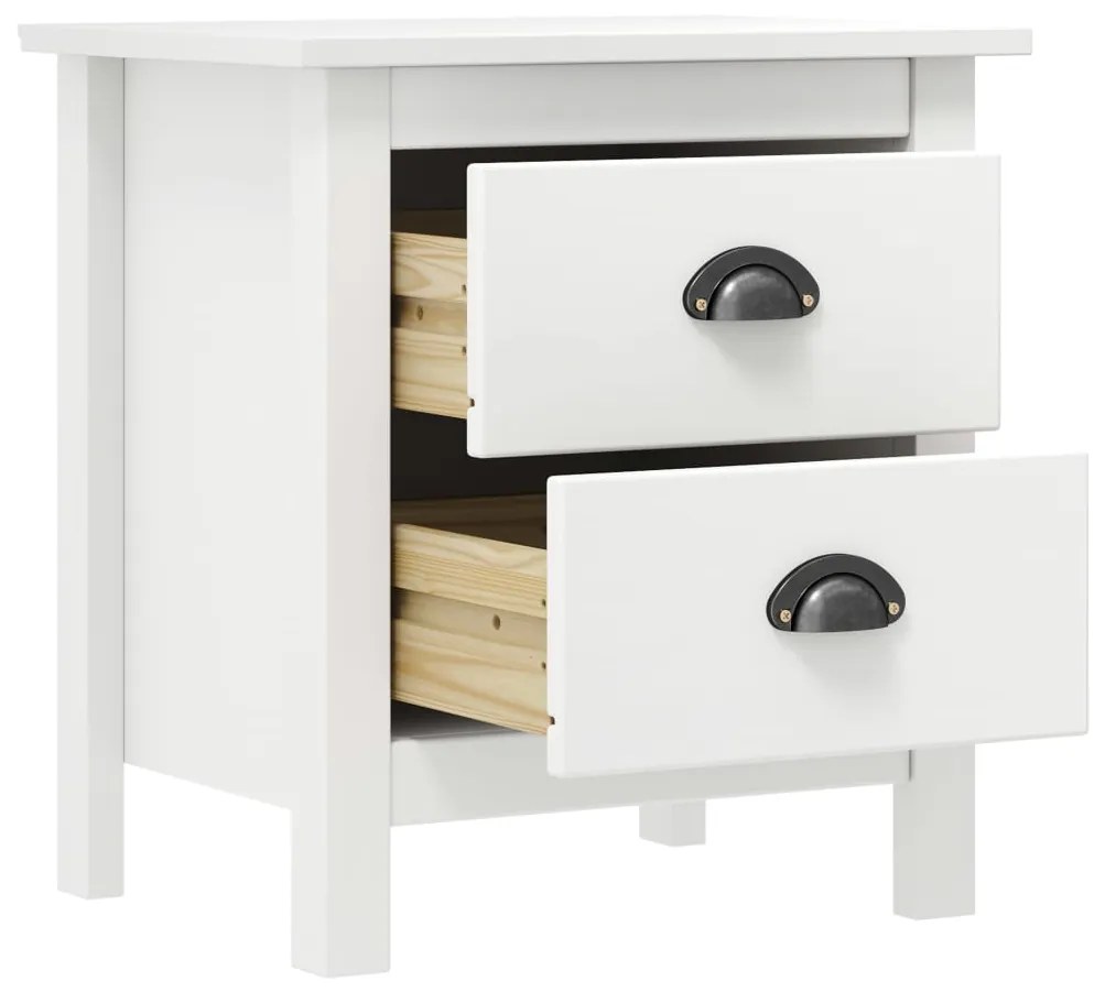 Comodino Hill Bianco 46x35x49,5 cm Legno Massello di Pino