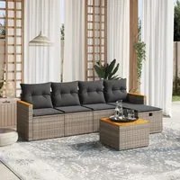 Set Divano da Giardino 6 pz con Cuscini Grigio in Polyrattan 3265295