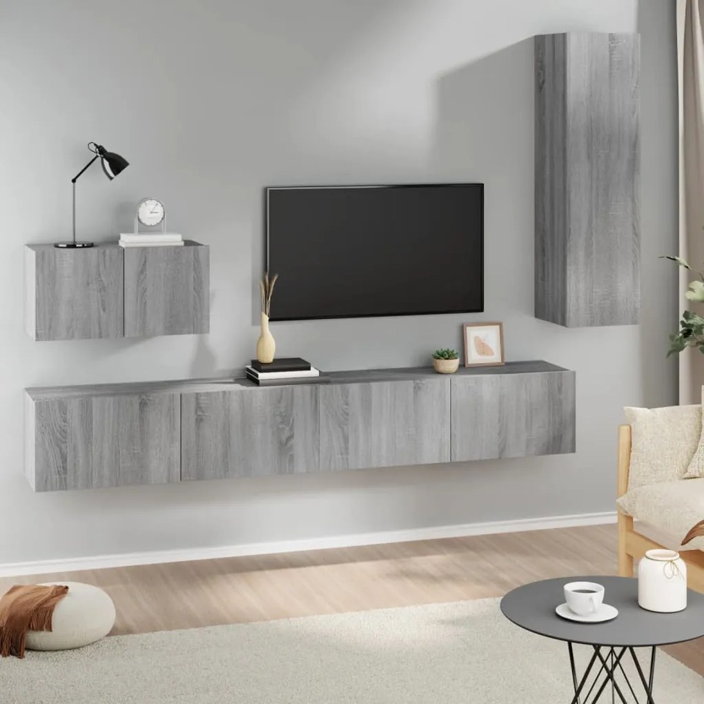 Set di mobili porta tv 4 pz grigio sonoma in legno multistrato