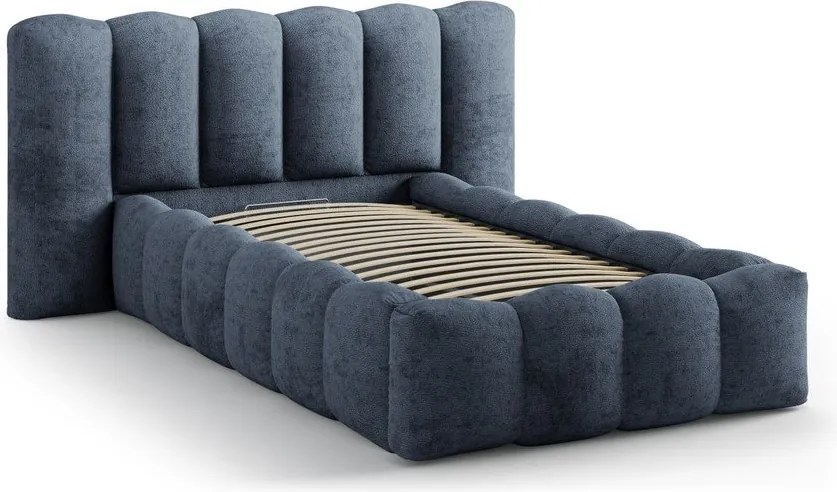 Letto singolo imbottito blu scuro con contenitore con rete inclusa 90x200 cm Lupine – Micadoni