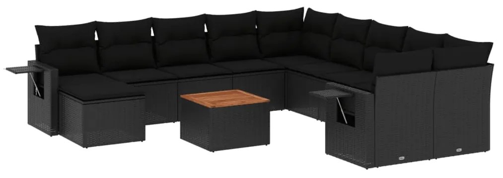 Set divani da giardino 14pz con cuscini in polyrattan nero