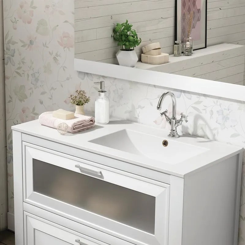 Lavabo a incasso rettangolare vasca a destra Flat L 101 x H 18 x P 46 cm in ceramica bianco lucido