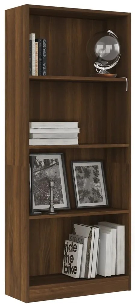 Libreria 4 Ripiani Rovere Marrone 60x24x142cm Legno Multistrato